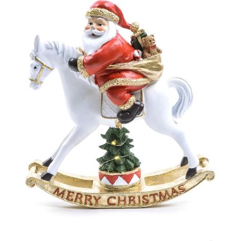 Babbo su cavallo a dondolo in poliresina con luci a batteria in scatola regalo -26.5 x 10.5 x 28.5 h (1/4)