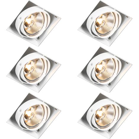 QAZQA Juego de 6 focos empotrables blancos GU10 AR111 sin borde ajustables - Oneon Acero Adecuado para LED Max. 1 x 50 Watt