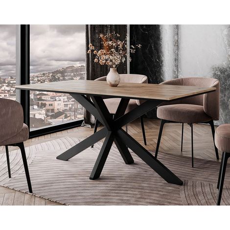 Tom - table à manger - plateau effet bois - pieds en métal - 4 à 6 personnes (1/5)
