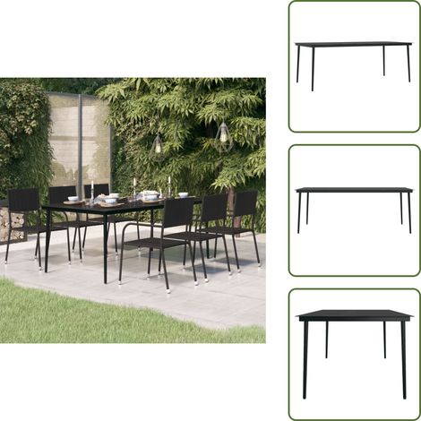 The Living Store Garten-Esstisch Schwarz 200x100x74 cm Stahl und Glas - Balkon Esstisch (1/5)