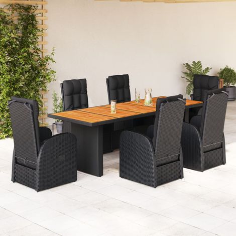 7 Piece Garden Dining Set with Cushions Black Poly Rattan vidaXL (1/5)