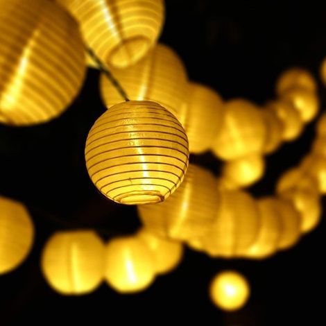 Guirlande solaire 7 m avec 50 LED effet lanterne, lumière blanc chaud, IP65, 8 modes, éclairage extérieur pour jardin, terrasse et mariage (1/5)