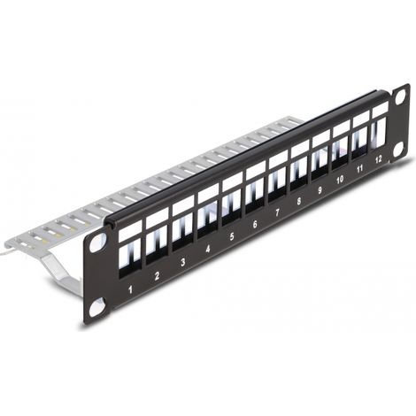 Delock Panel de ConexiÃ³n Keystone de 10 de 12 puertos con alivio de tensiÃ³n 1U negro