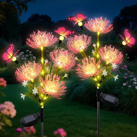 Lampe Solaire Exterieur Jardin, 2 Pièces 78 LED Lampes Solaires à Fleurs Avec Papillons, Étanche Lumiere Solaire Decoration Jardin (1/5)