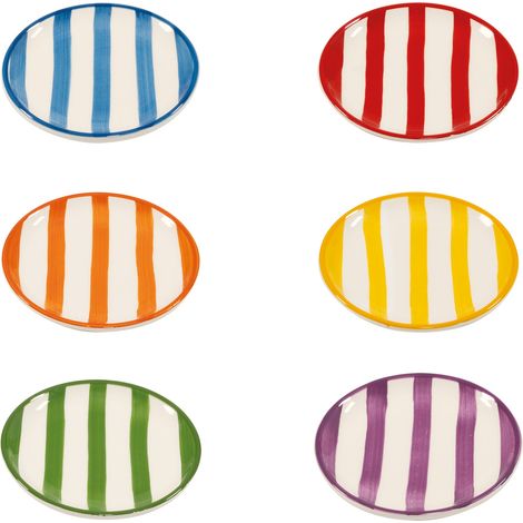 Zafferano Set 6 Piatti Piccoli Lido in Ceramica Artigianale Italiana, Righe Colori Assortiti, Design Moderno ed Elegante per Tavola Raffinata