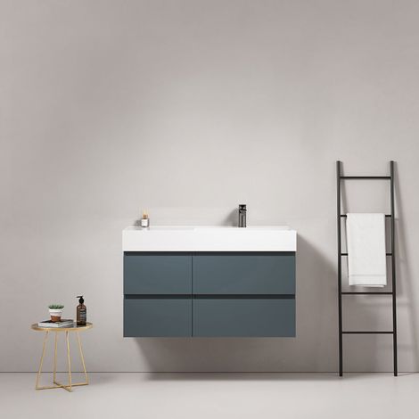 Mobile bagno sospeso 100 cm Blu Mare Lavabo a Destra in Resina Senza Specchio - Fiji Paint (1/4)