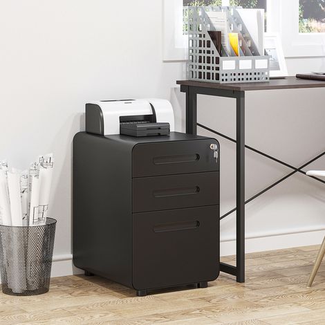 Caisson bureau mobile verrouillable avec 3 tiroirs pour format A4, lettre, légal, 39 x 48 x 59 cm, noir (1/5)