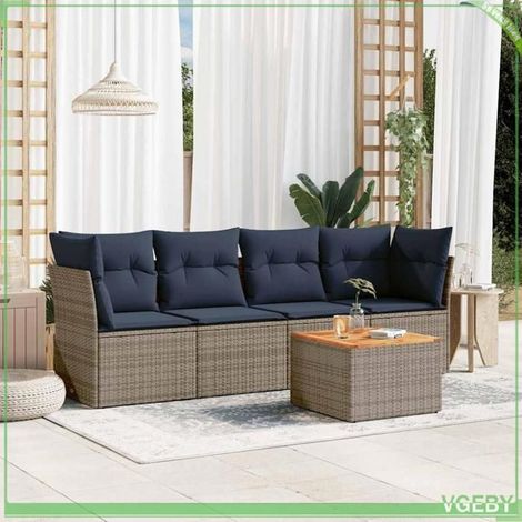 Salon de jardin - 3255809 - Résine tressée gris - Coussins déhoussables bleu marine - Rangement avec sac étanche (1/5)