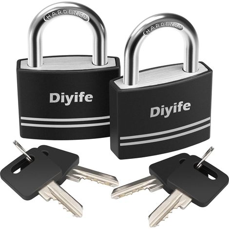 2PCS Cadenas à Clé [4 Clés Identiques], 7MM Acier Inox Serrure en Aluminium Anti-Crochetage, Cadenas de Sécurité Résistant l'eau et Rouille, Serrures Antivol pour Casiers D'école, Gym, Tiroirs (1/5)