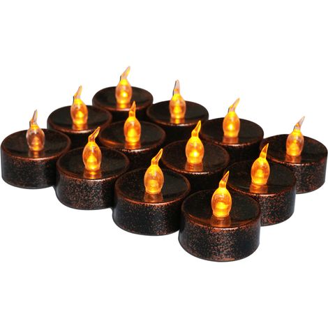 Elektronische Halloween-Kerze mit gelbem Licht, elektronische Kerze mit gelbem Flackerlicht, gelbe Solar-LED-Kerzen, schwarz-gelbes Gehäuse mit Blinklicht, 12 Stück.