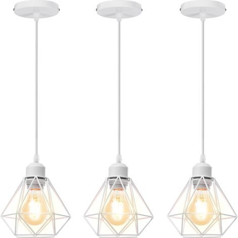 3X Lampada a Sospensione, Ø16cm Mini Diamante Plafoniera a Sospensione con E27 Attacco, Illuminazione con Gabbia per Soggiorno Sala da Pranzo Camera da Letto (Bianco)