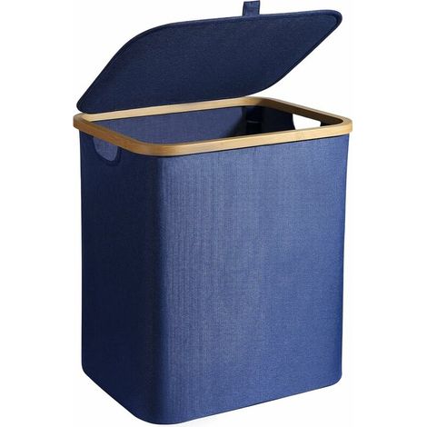 Wäschekorb mit Deckel Wäschekorb Wäschekorb Bambus Wäschesortierer Stoff Wäschekorb Wäschekörbe Faltbare Wäschekörbe für Kleidung Badezimmer Schlafzimmer,60L