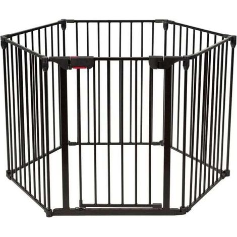 Barrière de sécurité bébé animaux, parc modulable 6 panneaux pliable avec porte, acier noir pour escalier cheminée (1/5)
