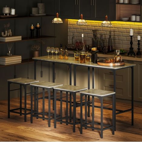 Mesa alta de bar con 2 taburetes, 80 x 50 x 87 cm, acero negro y gris HAVRYA (1/5)