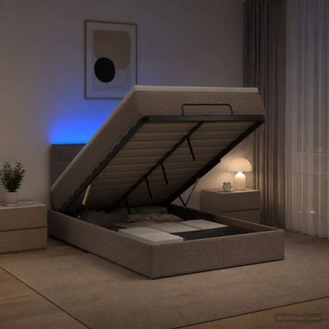 vidaXL Lit coffre avec matelas et LED Taupe 120 x 190 cm Tissu (1/5)