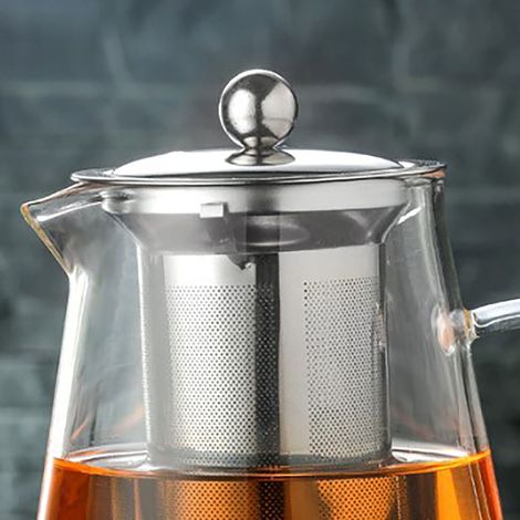 Théière en verre de 1300 ml avec poignée ergonomique transparente, épaisse et résistante à la chaleur, idéale pour le thé en vrac. (1/5)
