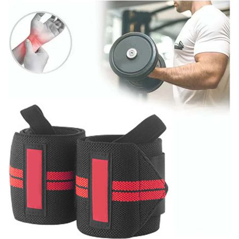 1 paire d'attelles de poignet respirantes, réglables et confortables pour le sport, l'haltérophilie et le fitness. Noir et rouge. (1/5)