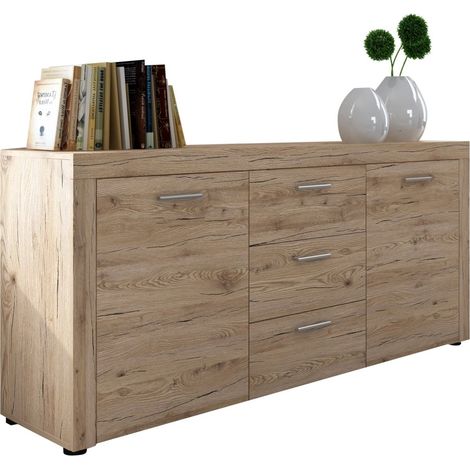 Anrichte Faggiano, Kommode 3 Schubladen, 2 Einlegeböden, Flügeltüren, 167x41x77h cm Eiche Dunkelbraun