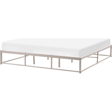 Cama industrial moderno marco de metal doble listones incorporados sin cabecero 180 x 200 cm beige claro Viry