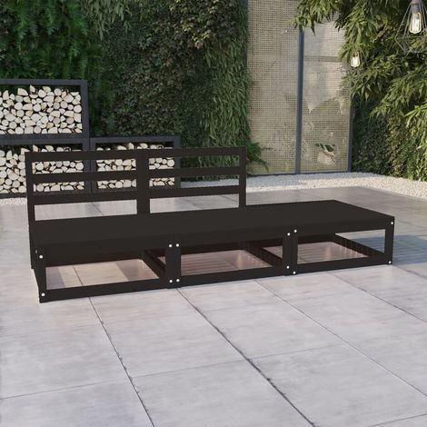 Salon de jardin 3 pcs noir bois de pin massif (1/5)