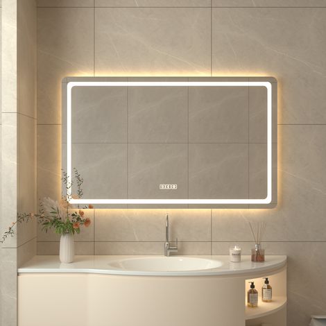 Miroir Salle de Bain 80 x 60cm, Anti-Buée, 3000K-6500K,Dimmable, Mémoire, Verre Trempé, IP44, Miroir Lumineux LED, Interrupteur Tactile, Horizontal/Vertical (1/5)
