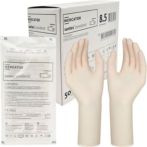Guantes quirúrgicos de látex estériles con polvo Mercator Santex 8.5 50 pares (1/5)