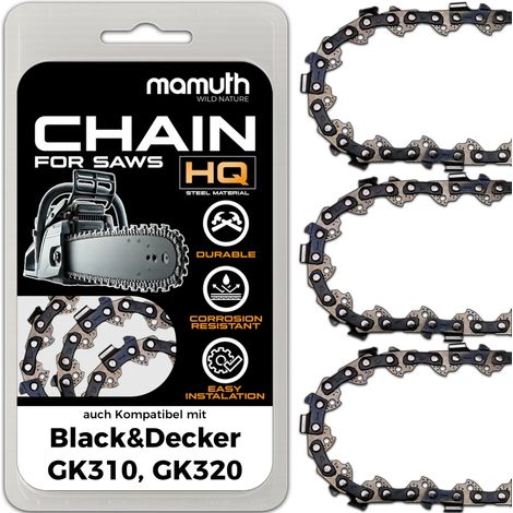 3x Chaîne de tronçonneuse 40cm 1,3mm 3/8" 56 TG pour Black&Decker GK310, GK320 (1/4)