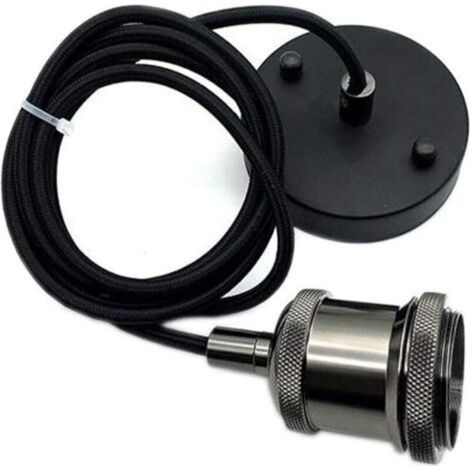 ALLIANDISCordon de suspension tressé - Style industriel rétro moderne, idéal pour les cuisines et les bars - 1 pièce, culot E27, noir réfléchissant (1/3)
