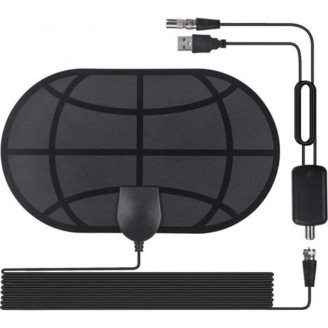 Antenne Tv Numerique - Amplifiée - Portée Jusqu'à 50 Miles - Compatible 4K 1080p - Pour TV Intérieure - Avec Adaptateur Alimentation USB - 1 Pièce