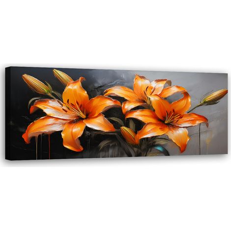 Tableau déco Fleurs de lys orange 90x30 (1/5)