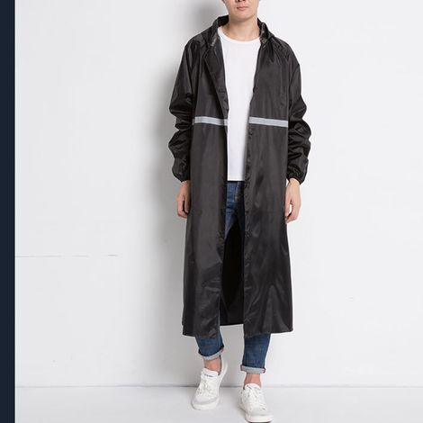 Imperméable long, épais et réfléchissant, réutilisable, imperméable, poncho de pluie long et élégant, adapté aux activités de plein air, noir, taille XL. (1/5)