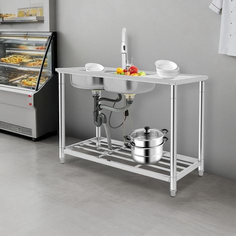 120x50x80cm Edelstahl Freistehende Küchenspüle 2-Kammer-Spüle Doppelbecken-Küchenspüle Doppelspülbecken Mit Wasserhahn Vollständiger Satz von Spülbecken für Küchen Restaurants Garagen usw (1/5)
