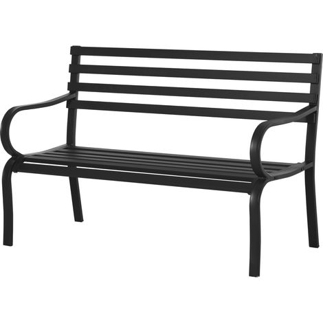 Outsunny 2-Sitzer Gartenbank, modernes Design, schwarz epoxidbeschichtetes Metall, 127 x 58 x 82 cm