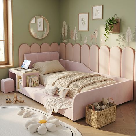 Letto imbottito con scrivania e sgabello 90x200 OKMYHOME (1/5)