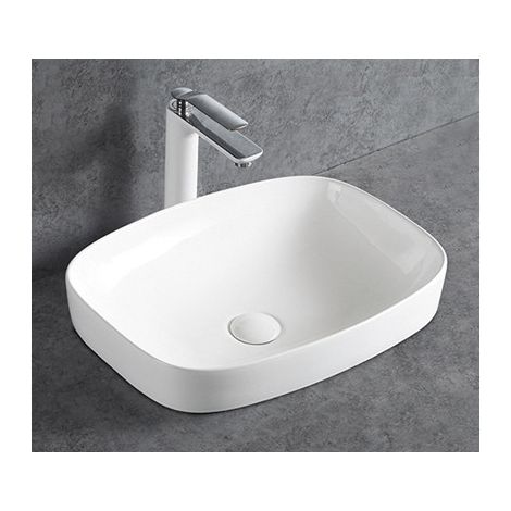 BERNSTEIN - Lavabo de cerámica KW8083 - 50 x 38 x 14 cm - Blanco alto brillo, Con tapa cromada