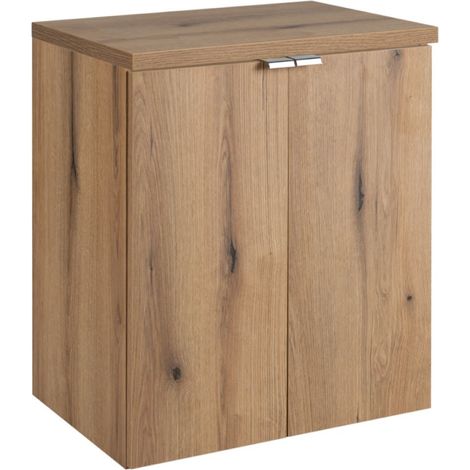 Meuble sous vasque suspendu 2 portes avec le plan NOVA OAK 50 CM en chêne (1/5)