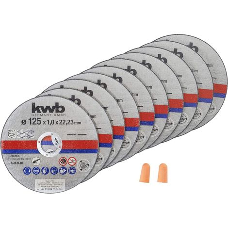 kwb Trennscheiben Dünn Winkelschleifer 125 mm Trenn-Scheibe f. Edel-Stahl INOX in Aufbewahrungs-Dose inkl. Ohrstöpsel ABM. 125 x 1 x 22,23, Ø