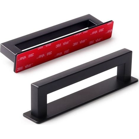 Lot de 2 poignées adhésives pour placard, tiroir, porte de douche coulissante en verre, sans perçage, 15 cm, noir (1/5)
