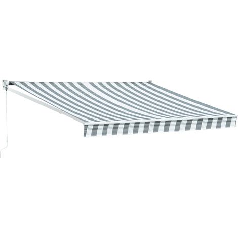 Toldo SAULE 3,5 × 3m Lona rayada blanco/gris y estructura blanca