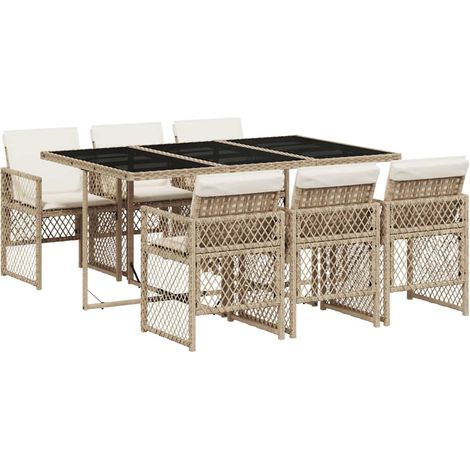 Maison Exclusive - 7-tlg. Garten-Essgruppe mit Kissen Beige Poly