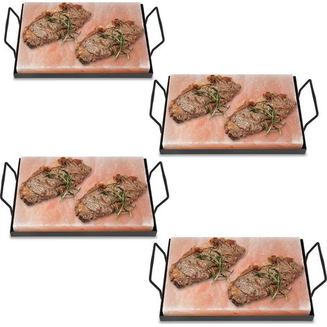 Wolketon 4x Himalaya Salzstein mit Halter 30x20x3 cm Salzplanke Grillzubehör Fleisch Gemüse Natur Salzplatte BBQ