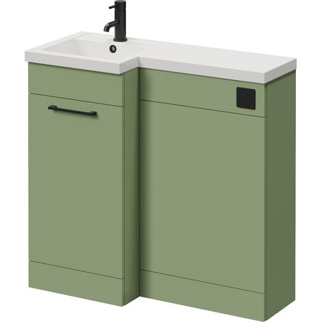 Napoli 390 Olive Green 900mm Single Door Vanity Unit Toilet Suite with Left Hand Square Lucia Basin - 900mm - Matt Black 160mm HandleWithout Kingston Toilet Pan