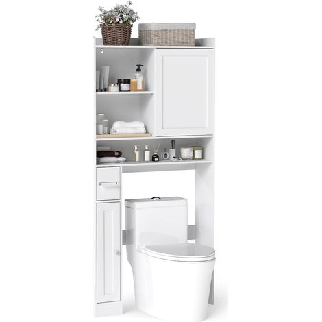 COSTWAY Over-the-Toilet Storage Cabinet Standing Toilet Rack w/ Sliding Door (1/5)