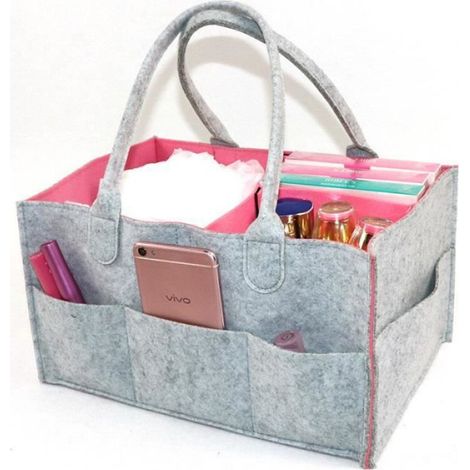 Panier De Rangement - Feutre Pliable - Pour Chambre Bébé - 33x23x18 5 Cm - Rose