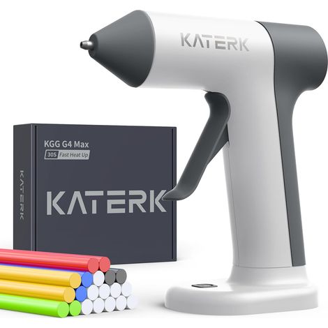 Pistolet à Colle Chaud Sans Fil, Pistolets à Colle Électriques avec Chauffage 30s, 20 Bâtons de Colle 7x100mm, 2500mAh Batterie, Arrêt Intelligent pour Bricolage, Art DIY et Réparations - Blanc (1/5)