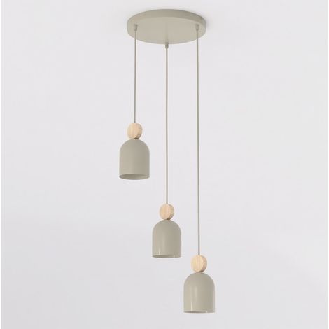Lampada a sospensione MESI in acciaio beige e legno