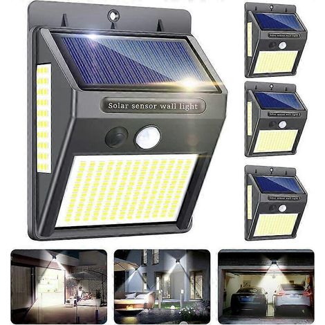 Set mit 4 Solar-Außenleuchten, 216 LEDs, 1000 W, mit Bewegungsmelder, 300° Weitwinkel, IP65 wasserdicht