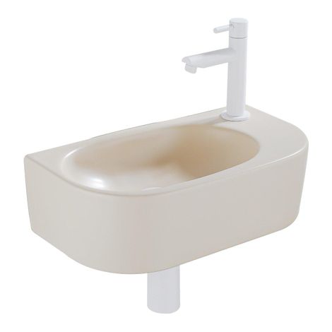 QeramiQ Fuente Ensemble de Lavabo - 40x21.5x12cm - droite - lisse - demi-rond - 1 trou de robinet - céramique - ensemble de robinet blanc mat - (1/5)