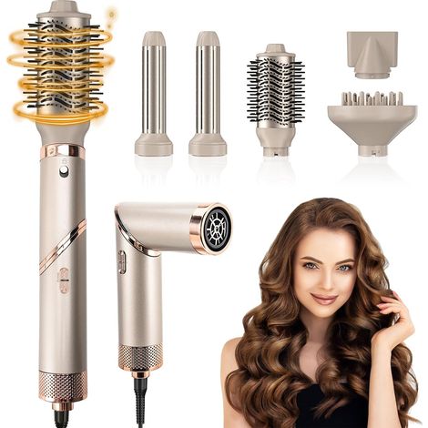 Brosse séchante 5 en 1, styler 1000 W, sèche-cheveux, fer à friser, brosse thermique, styler avec 5 accessoires, 3 températures, brosse de coiffage pour sécher, boucler et coiffer (1/5)