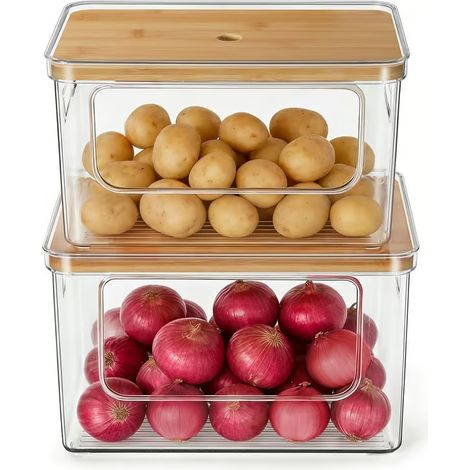 Organisateur et rangement pour oignons, pommes de terre et ail : récipient transparent à parois droites, idéal pour la maison, les placards de cuisine, le plan de travail et la buanderie. (1/5)
